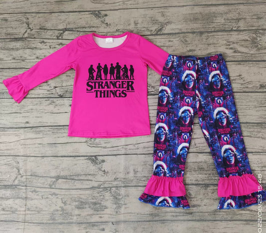 preorder halloween hot pink flare long sleeves pants girl outfit 0826