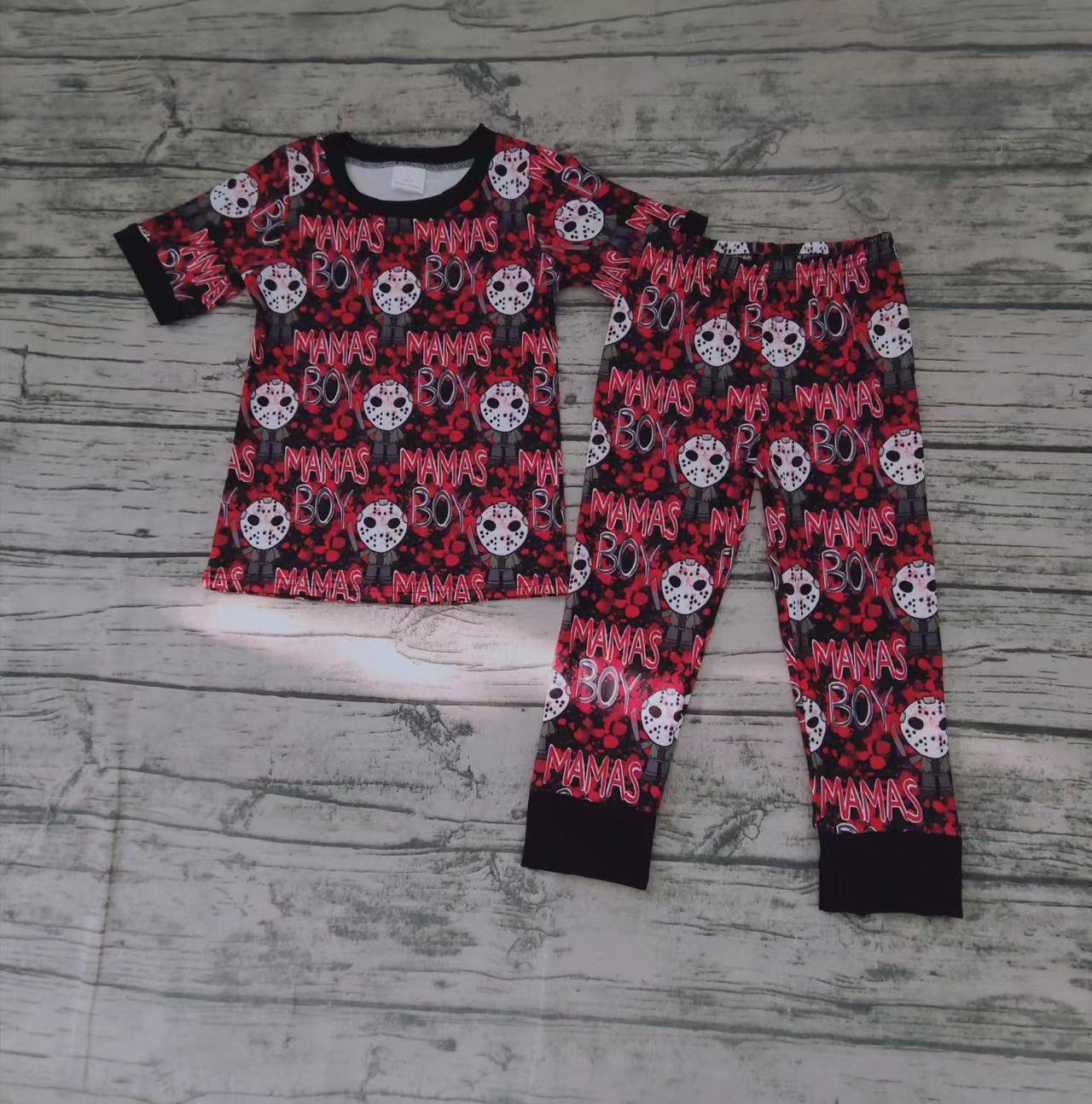 Preorder 1029 halloween short sleeve white head skull jogger baby fall boy pajamas outfit