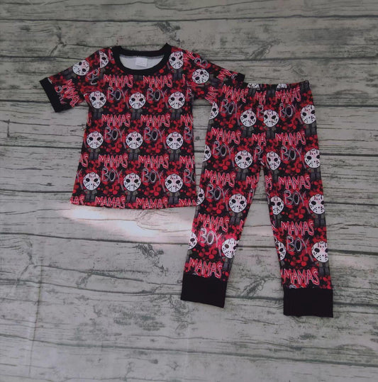 Preorder 1029 halloween short sleeve white head skull jogger baby fall boy pajamas outfit