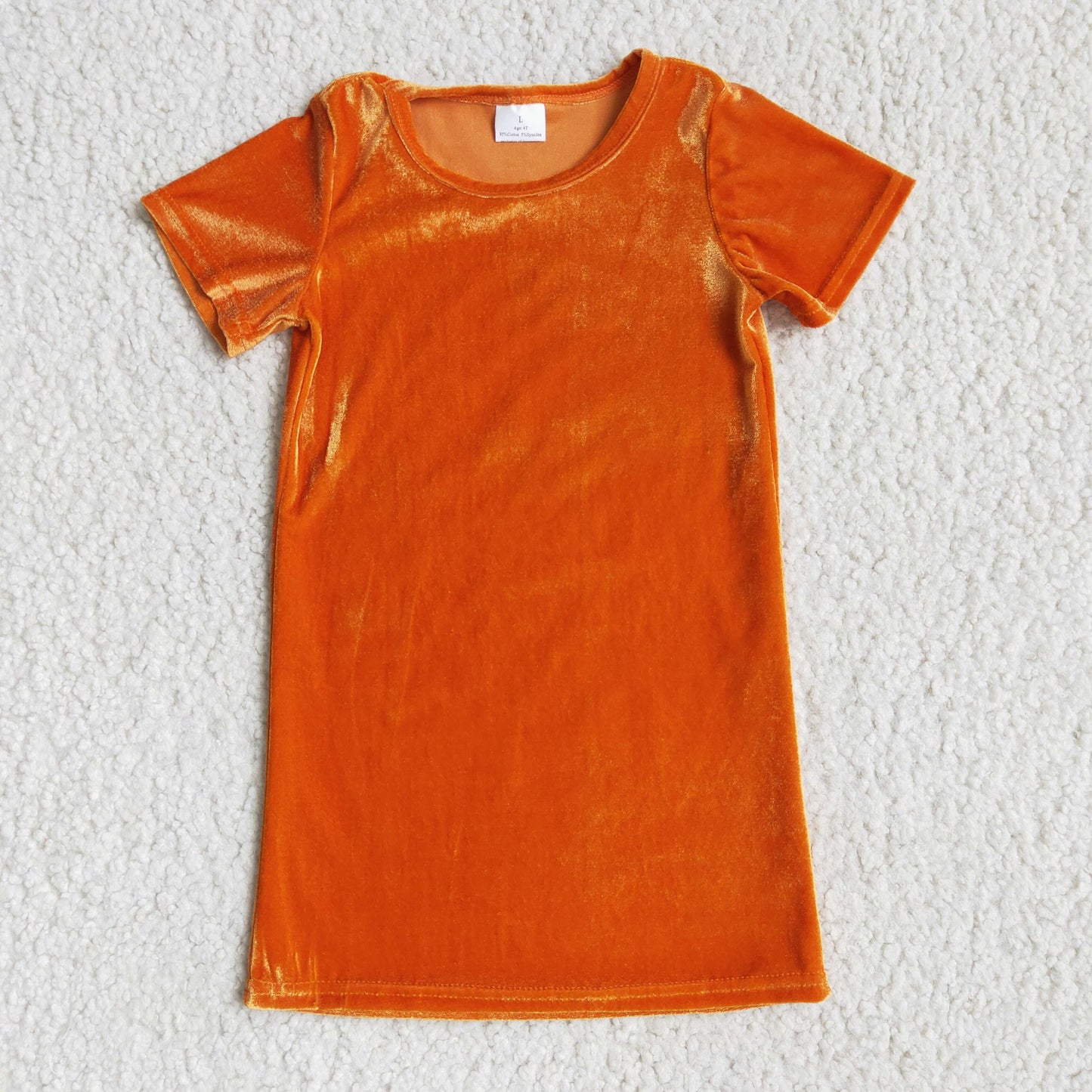 Orange soft velvet short sleeve dress