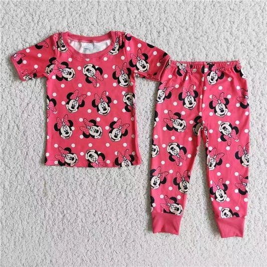 RT red short sleeve cartoon mouse pajamas girl outfit 0711