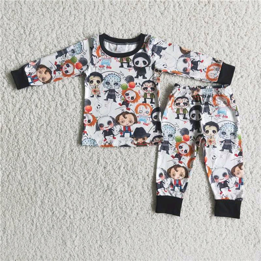 ghost black white halloween long sleeves pants boy pajamas outfit