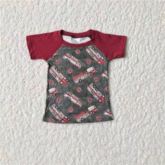 firetruck American national day blue short sleeve top