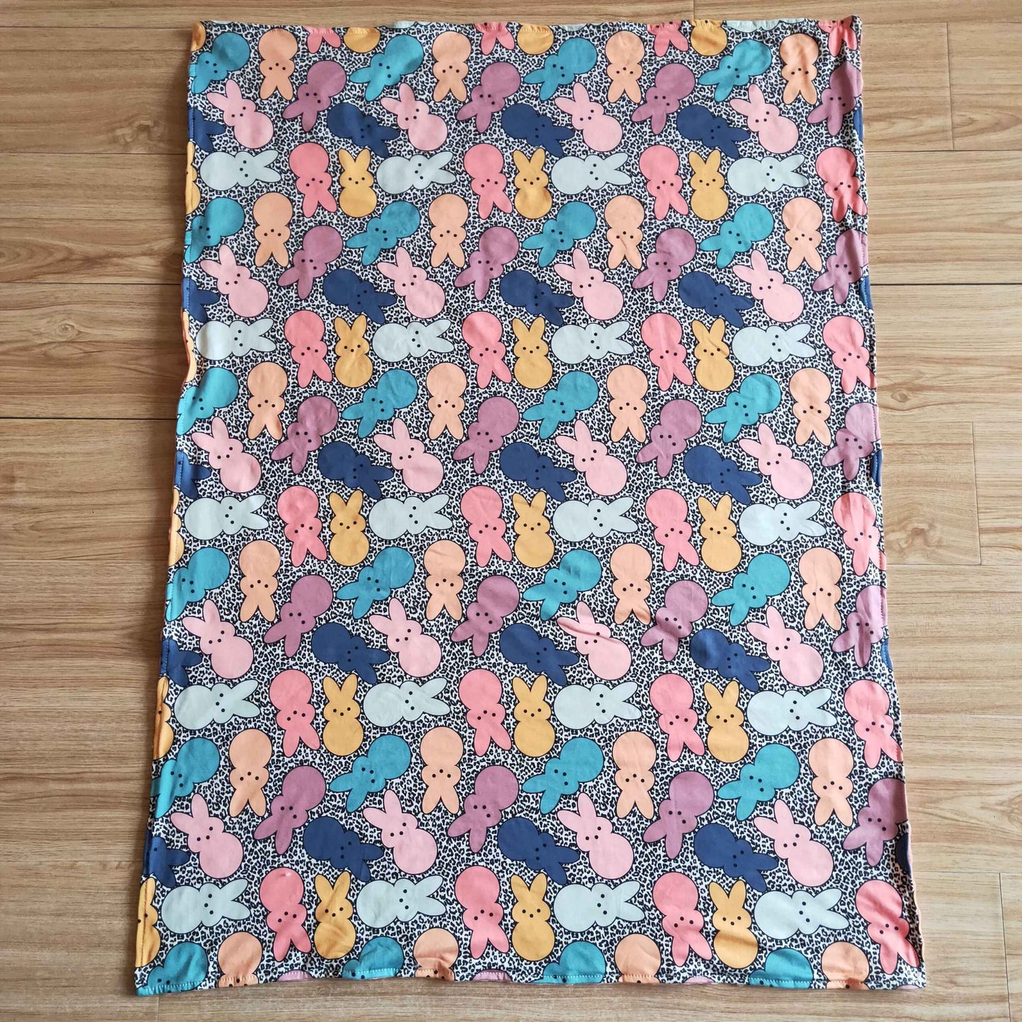 pink yellow blue rabbits leopard print blanket