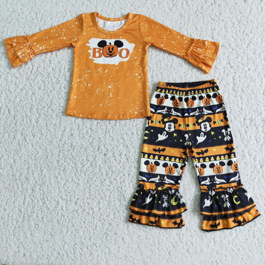 halloween ghost cartoon pumpkin stripe orange lace long sleeve pant outfit