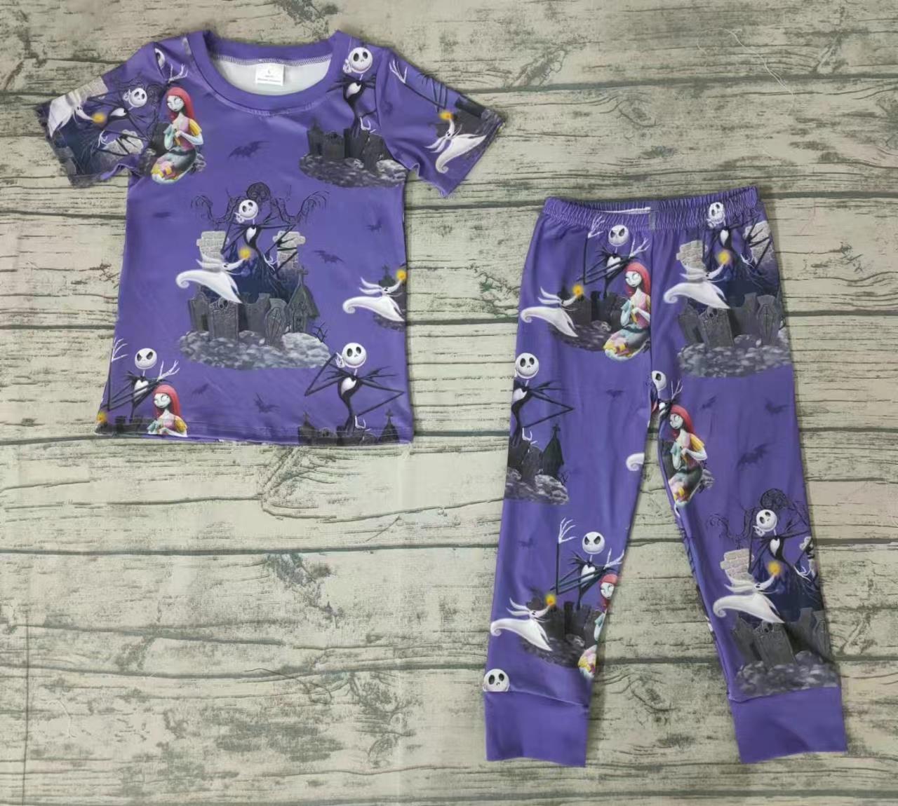 Preorder 0810 cartoon purple short sleeve long legging pants baby fall boy pajamas outfit