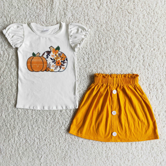 Pumpkin lantern sleeve short sleeve skirt outfit