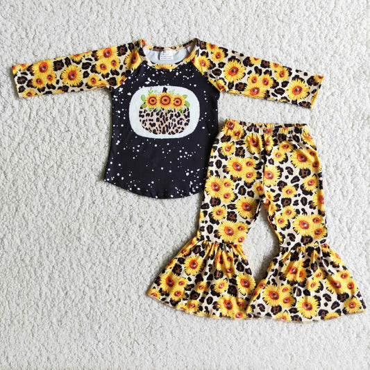 promotion 6 A10-19 sunflower pumkins print girl kids clothes 202408