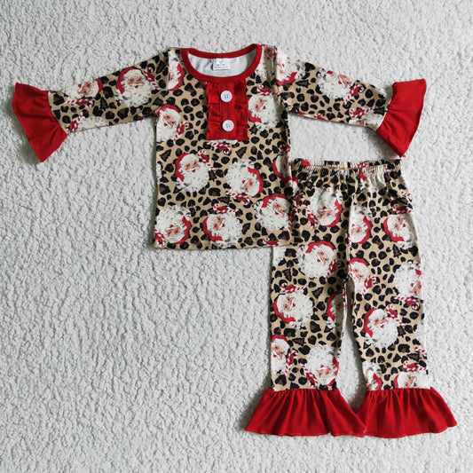 christmas Black santa long sleeve girl pajamas outfit 1011 RTS