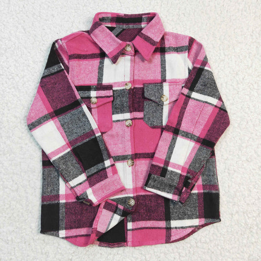 GT0104 hot pink plaid long sleeve Cotton boy top shirt 20230102 RTS