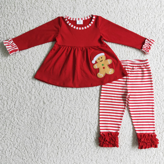 GLP0296 christmas ginger bread Embroidery long sleeve girl outfit 1029 RTS
