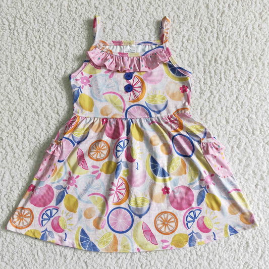 promotion price GSD0026 lemon fruit pink dress girl summer Suspenders outfits 0331