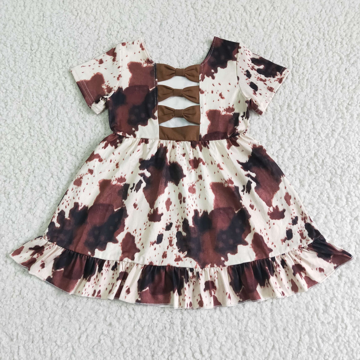 promotion price GSD0032 cow print bowes short sleeve girl dress 20230111 RTS