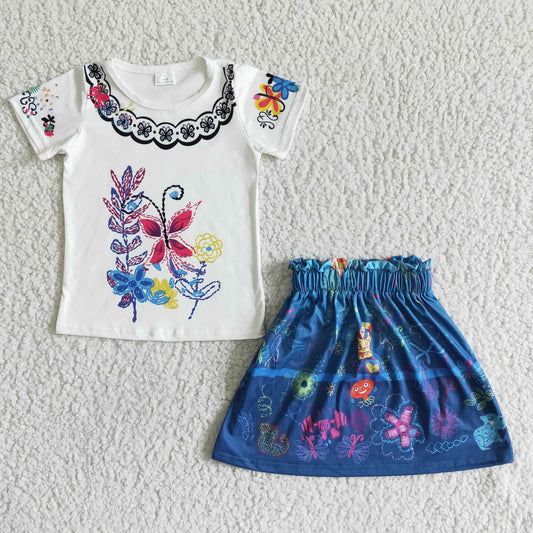 promotion price GSD0052 magicl girl white blue short sleeve skirt girl outfits 0411