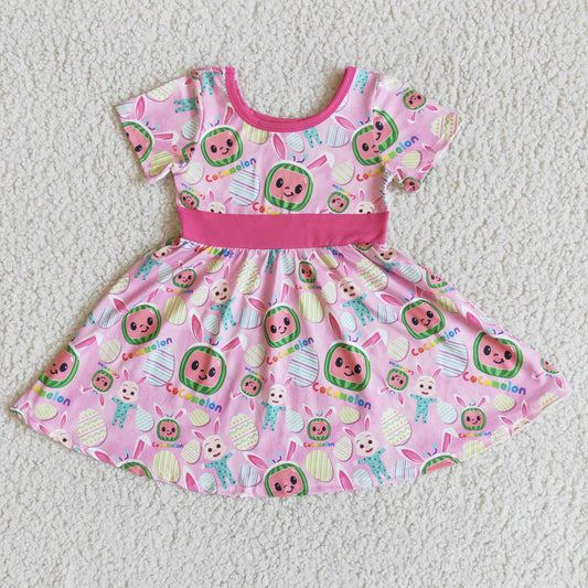 D12-12 Promotion Easter pink rabbit cartoon tunic short sleeve dress