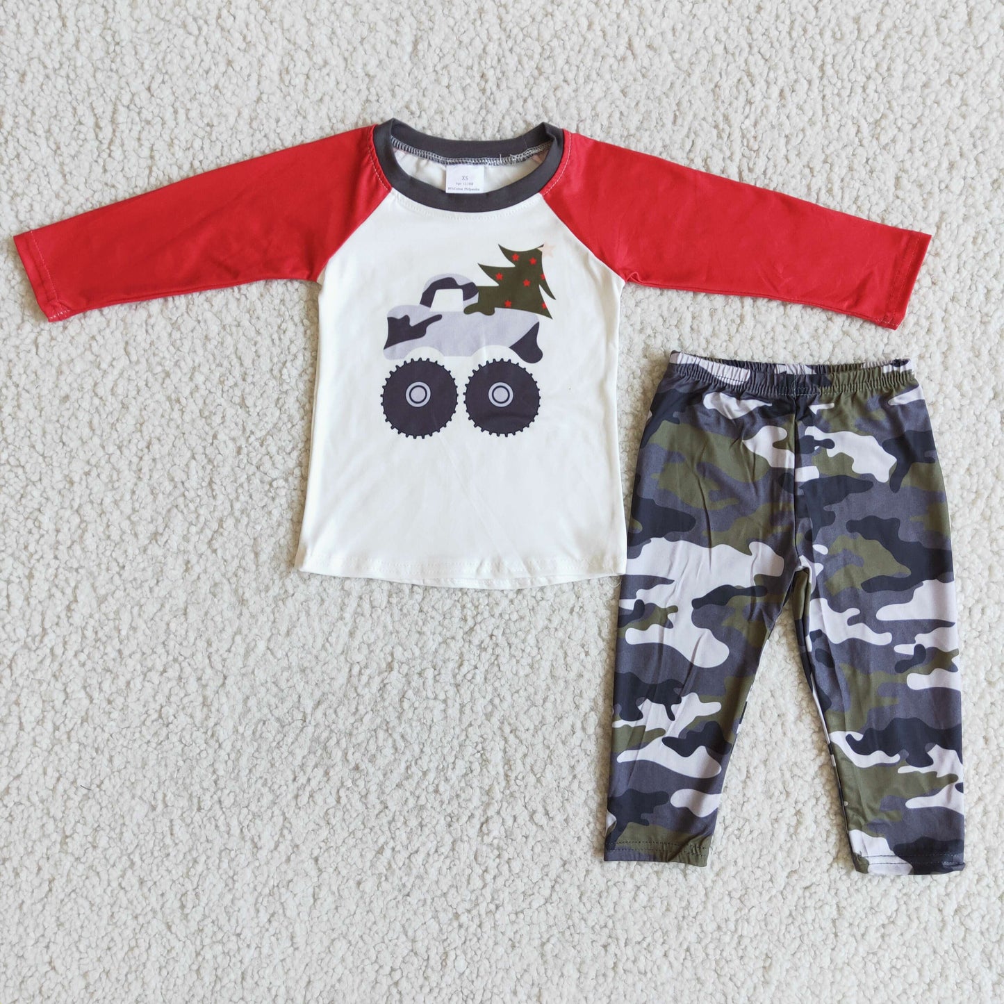 Promotion 6 A14-2 RTS red raglan tractor print camo long sleeve pants boy outfit