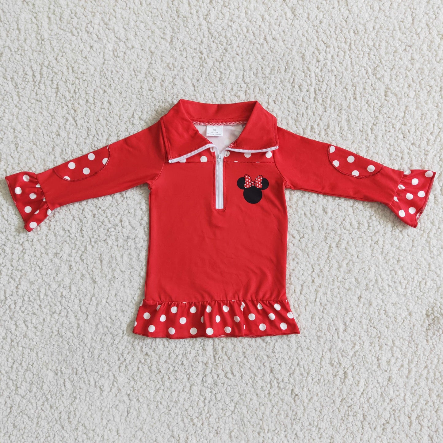 Lapel zipper style girl lace pullover red white polka dots cartoon spring autumn coat