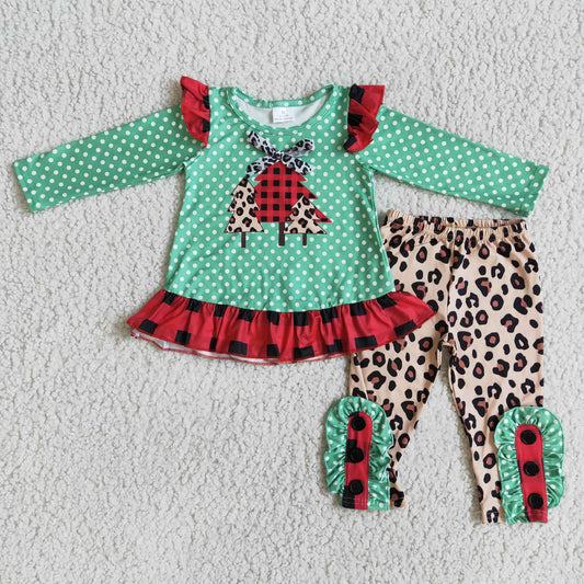 promotion 6 B8-17 christmas tree girl leopard long sleeve legging girl outfit 20230530