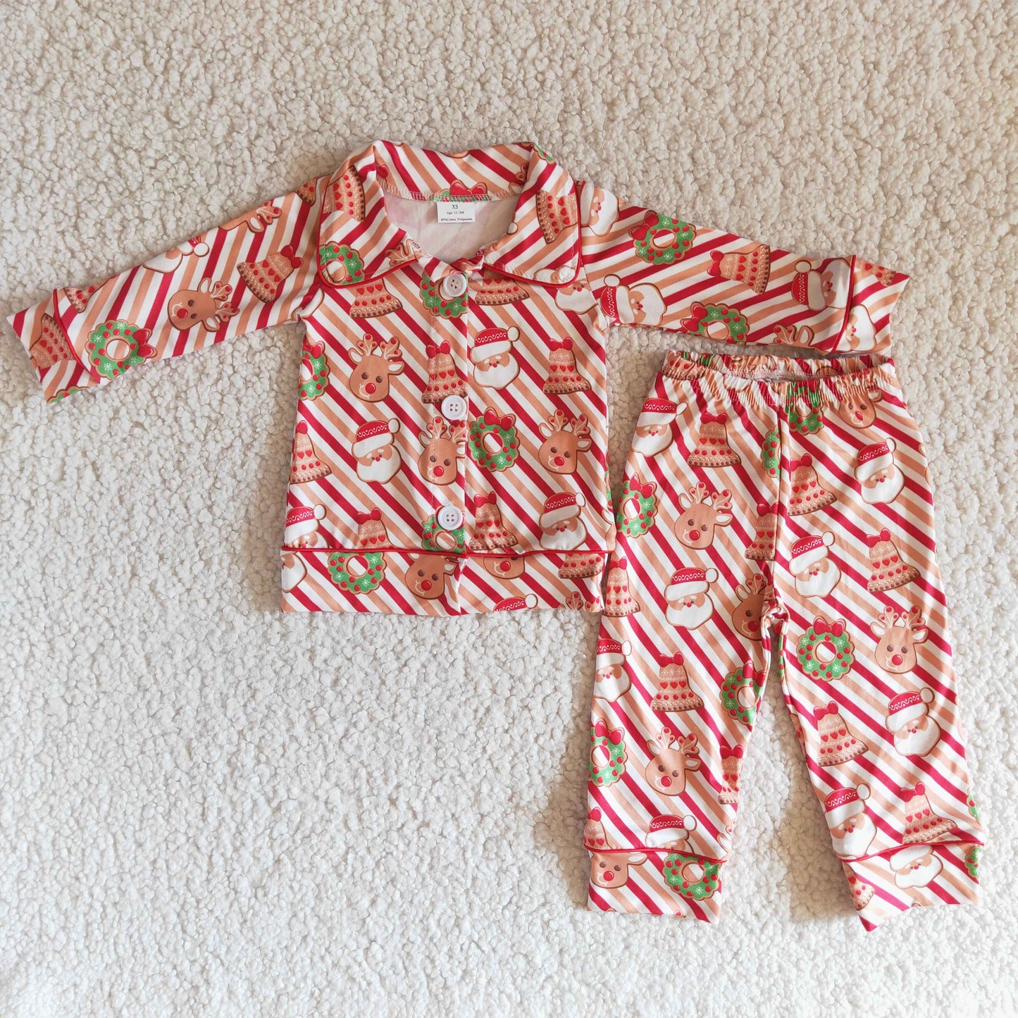 Christmas boy santa button red stripe collar long sleeve pajamas outfits 0808 RTS