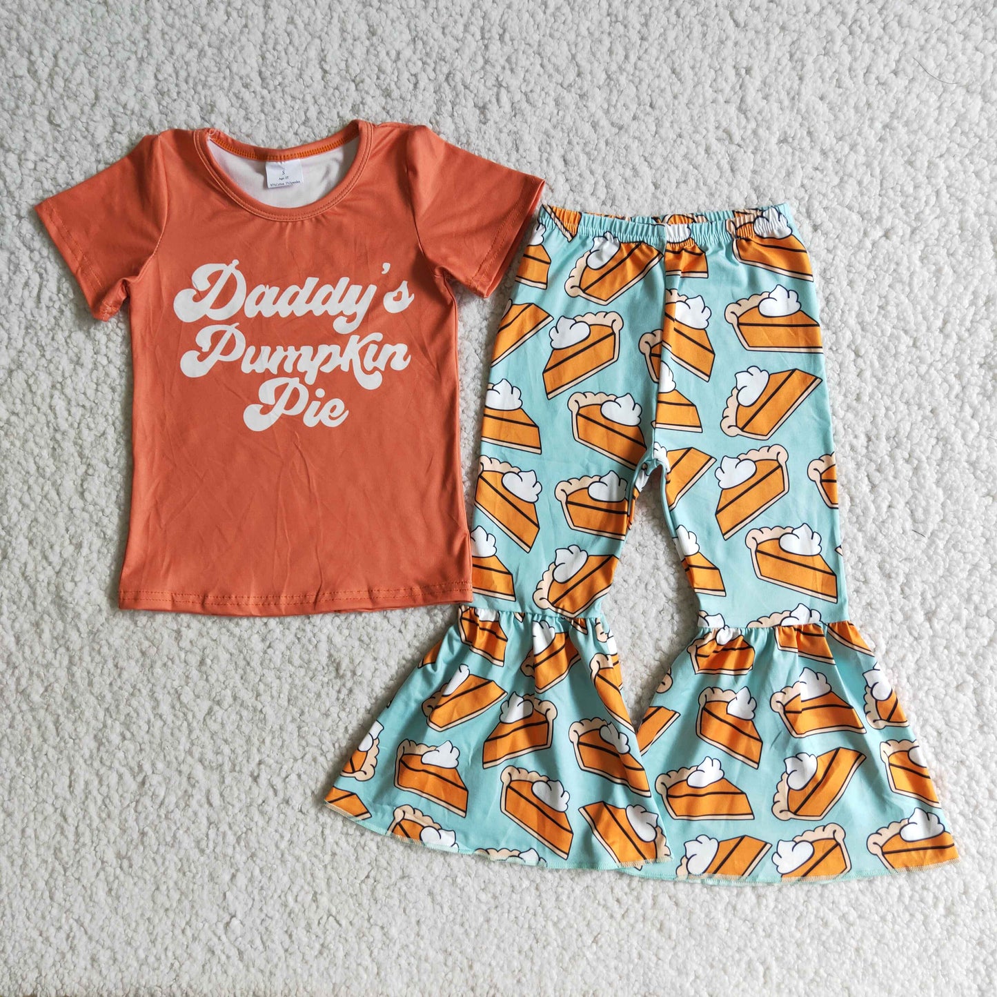 Pumkin Daddy pie cake orange short sleeve bell bottom girl outfit 0908 RTS