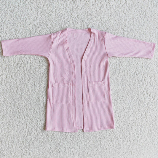 light pink solid color pocket cotton long sleeve cardigan