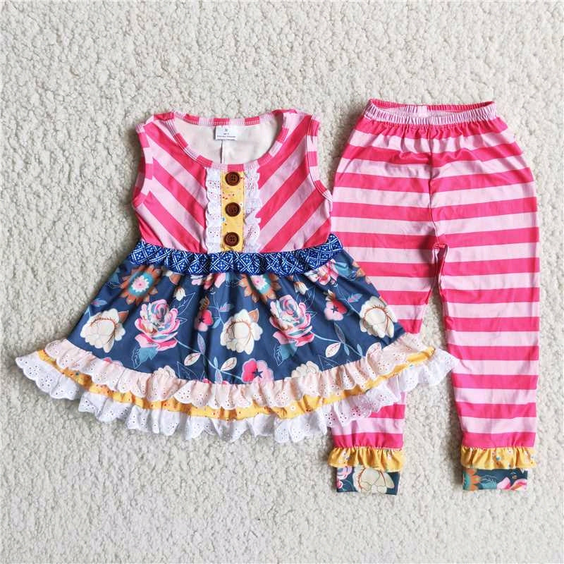 hotpink lace flowers stripe girl sleeveless pant girl outfit