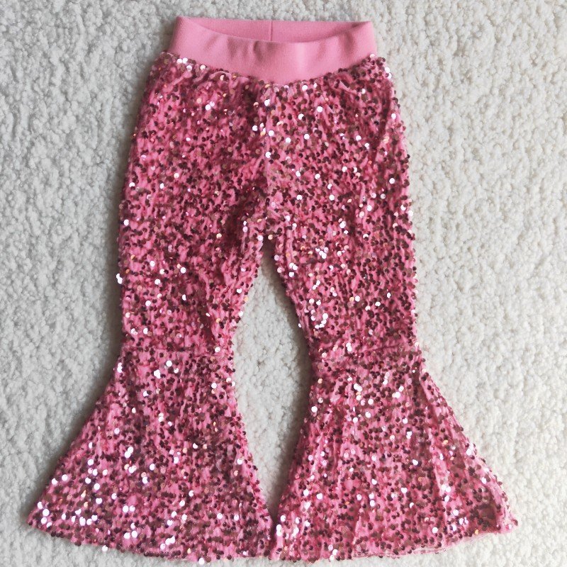 girl bell bottom pink sequin long pants