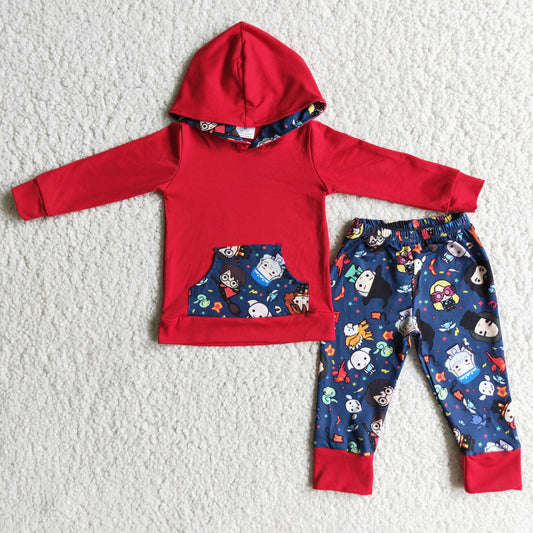 Promotion 202410 6 A20-20 Red pocket cartoon boy long sleeve hoodie outfit RTS 1121