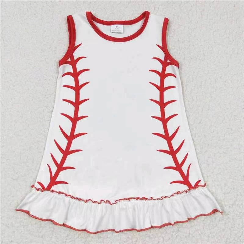 GSD0295 July 4th American National Day USA baseball short sleeves Tan girl dress 20230323