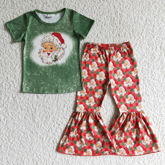 GSPO0182 RTS christmas Black Santa green red long sleeve girl outfit