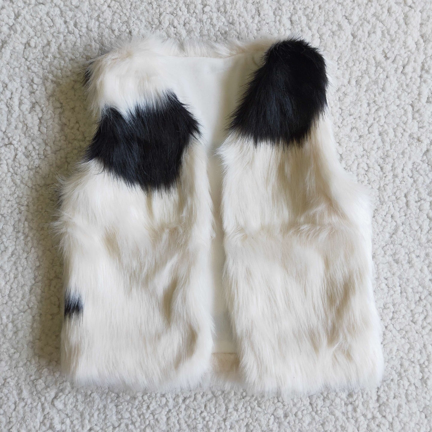 Black white cow man-made fur plush vest 0615 RTS