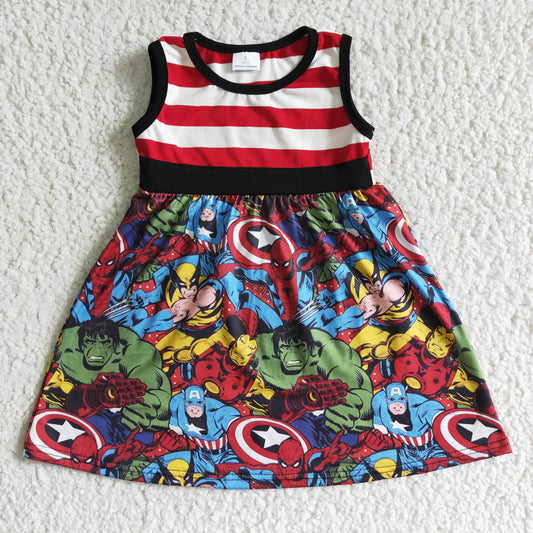 promotion A16-5 RTS cartoon red white stripe star character  sprider green men sleeveless dress 0514