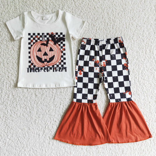 GSPO0168 Halloween pumpkin long sleeve baby plaid pants girl OUTFIT 0824