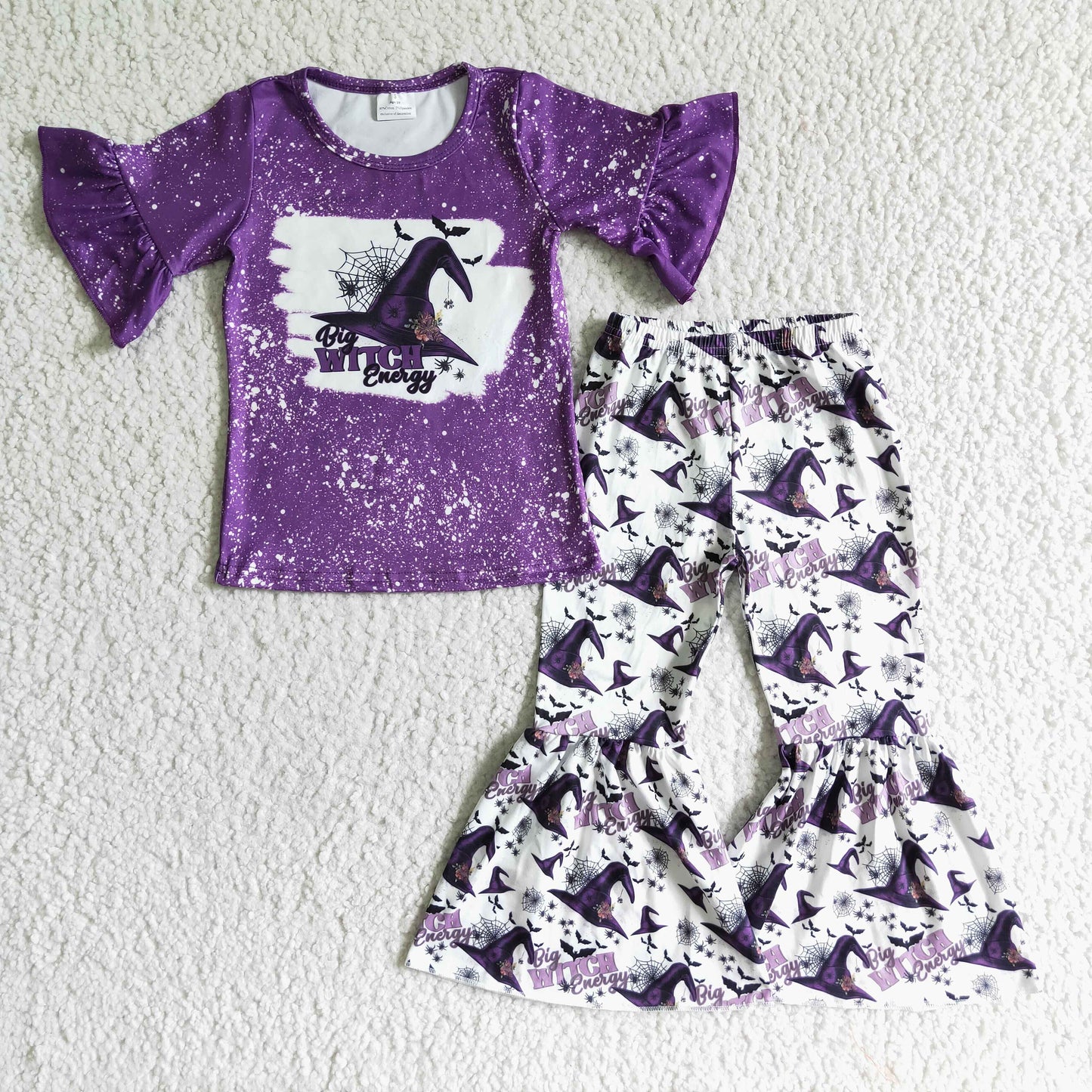 GSPO0094 0622 RTS purple flare sleeves top witch hat bell bottom pants girl outfit bat spider