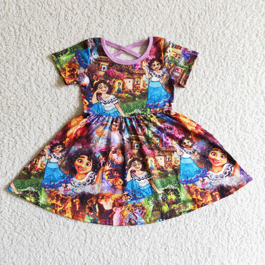 promotion cartoon magical dance girl butterfly dress flower ruffles puffy short sleeves purple dresses 0210