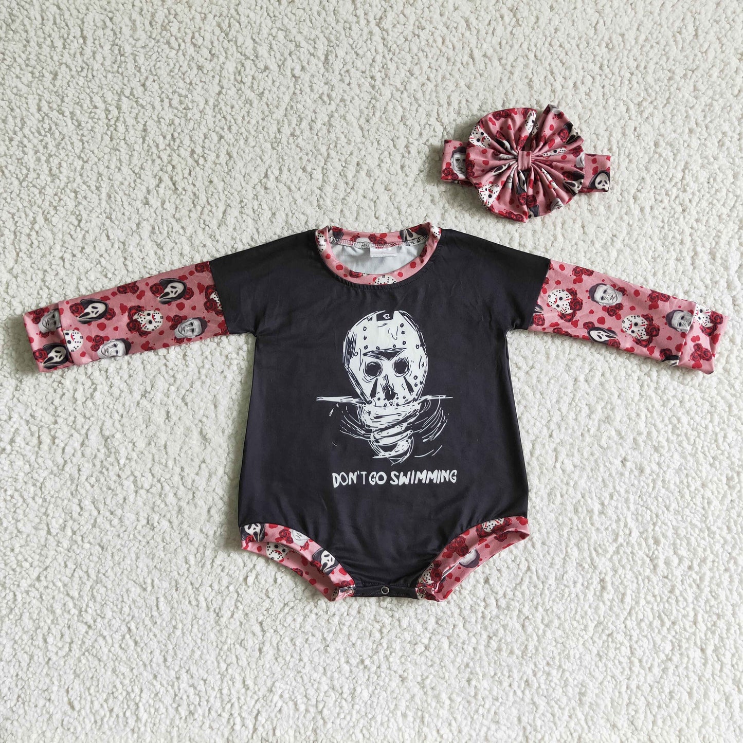 Skull (headband choose belowe )halloween long sleeve baby girl boy bubble romper 0905 RTS