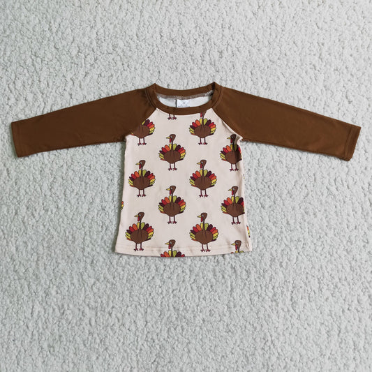 promotion 6 C6-34 Turkey print brown thanksgiving clothes boy raglan long sleeve top