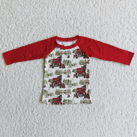 promotion 6 B2-11 Christmas tree cartoon car boy red raglan long sleeve top