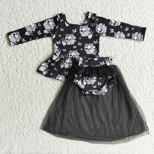 promotion 6 A10-2 Halloween black print long sleeve Tulle gauze girl bummie outfit