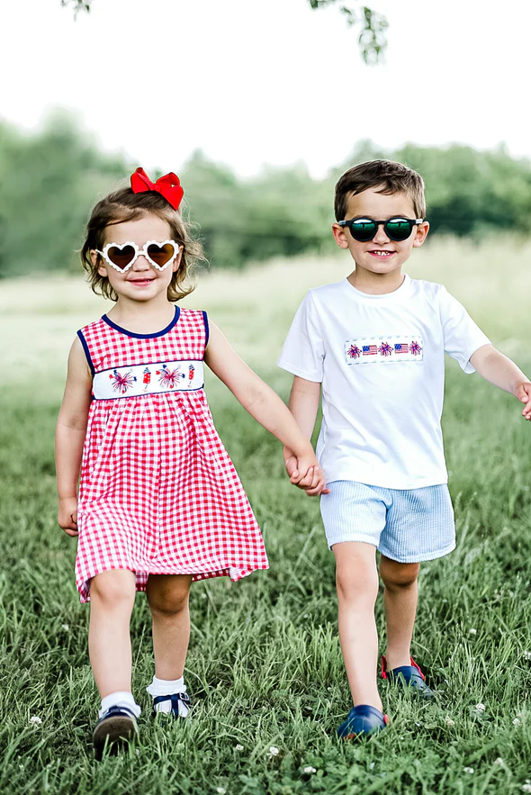 GSD0330 4th of july USA flag bow short sleeve summer girl dress 20230503 RTS