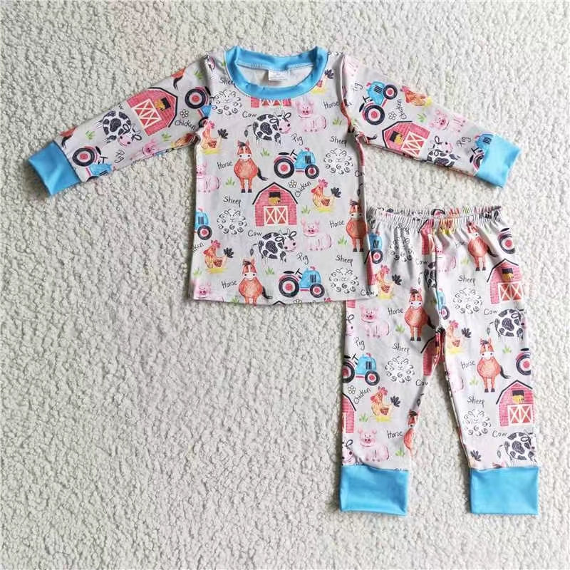 BLP0103 cow farm long sleeve jogger boy pajamas outfit 20230104 RTS