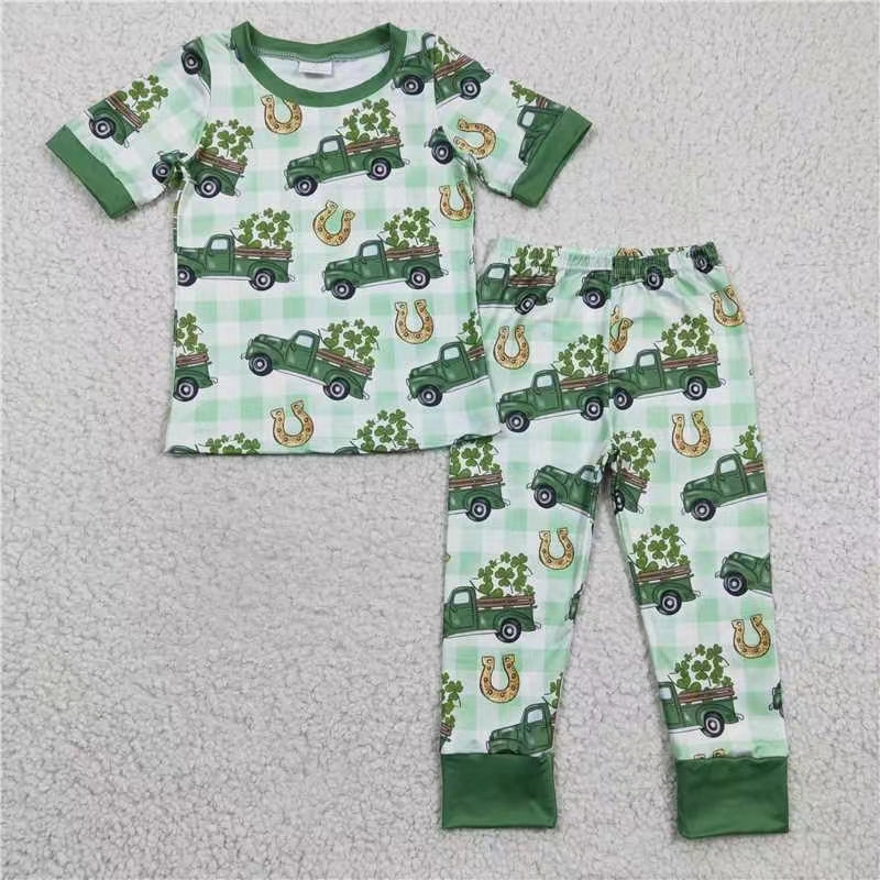 1231 BSPO0043 short sleeve St. Patrick lucky boy pajamas outfit RTS