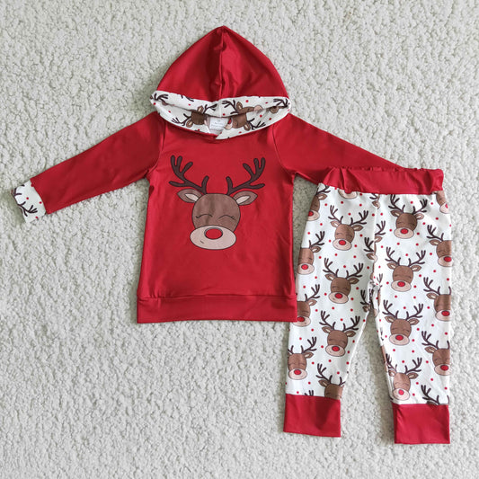 promotion 6 B1-24 christmas cartoon deer print red white long sleeve Hoodie outfit