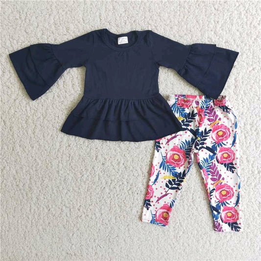 promotion price 6 A26-18 navy blue pink floral long sleeve legging pants girl outfits 202408