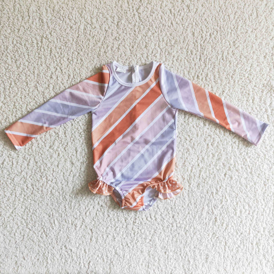 orange stripe girl swimwear 0325