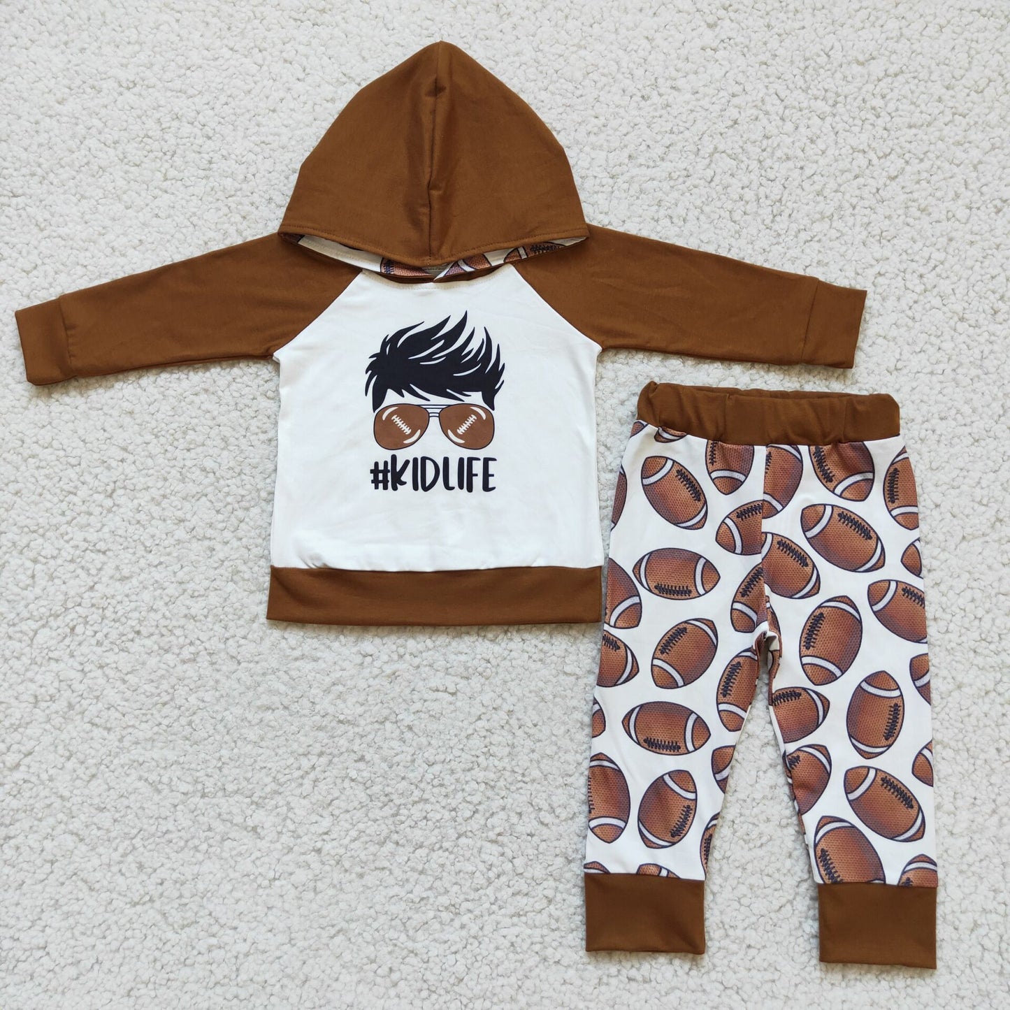 promotion  Casual Kidlife brown white raglan Hoodies Outfit 0615 RTS