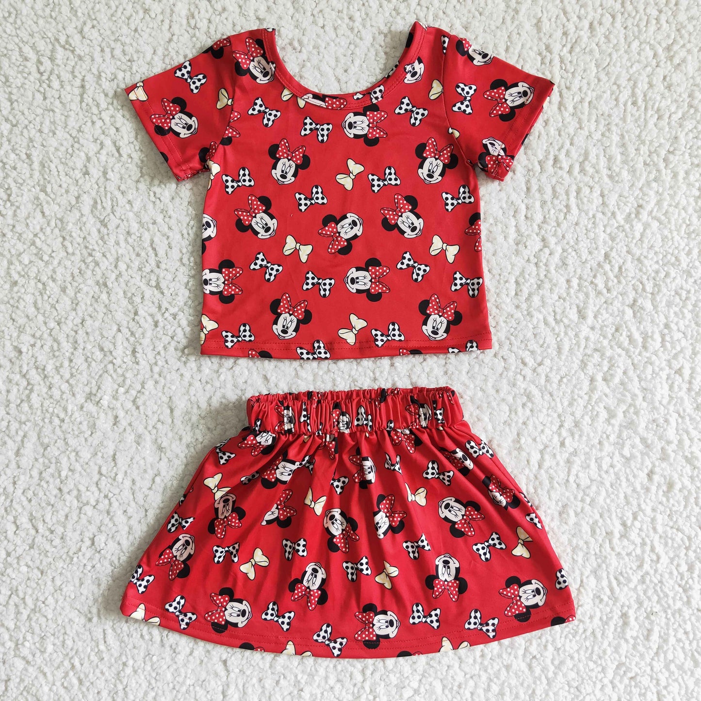 cartoon mouse skirt red clothes white bow short sleeve girl outfits 0422