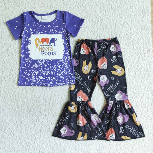 RTS 0809 cartoon halloween purple short sleeve three women bell pants girl outfit