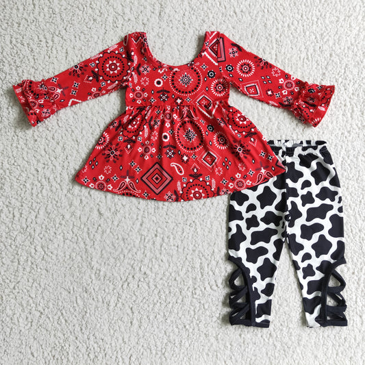 promotion GLP0091 Flower COW long sleeve long pants girl outfit  RTS 1101