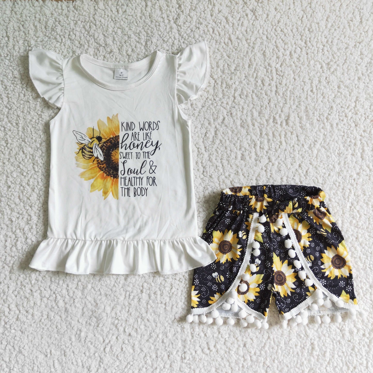 RTS sunflowers yellow BEE short sleeve shorts girl outfits 0824